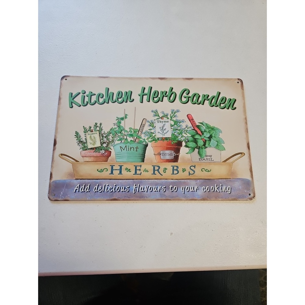 Kitchen Herb Garden Rustic-looking Metal Sign Cooking 8X12